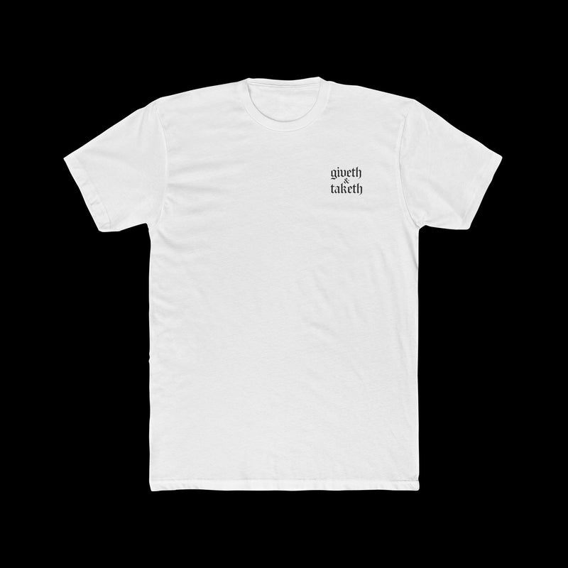 'giveth taketh' Minimalist Chest-Print T-Shirt — Casual Everyday Tee