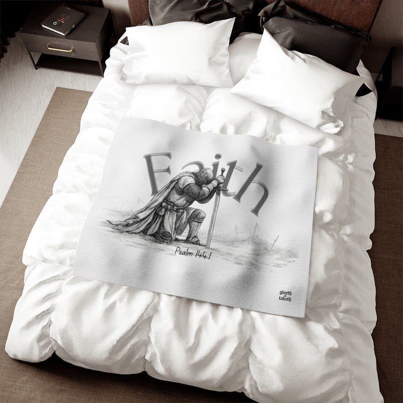 Faith Knight Prayer Sweatshirt Blanket — Psalm 144:1 Inspirational Throw