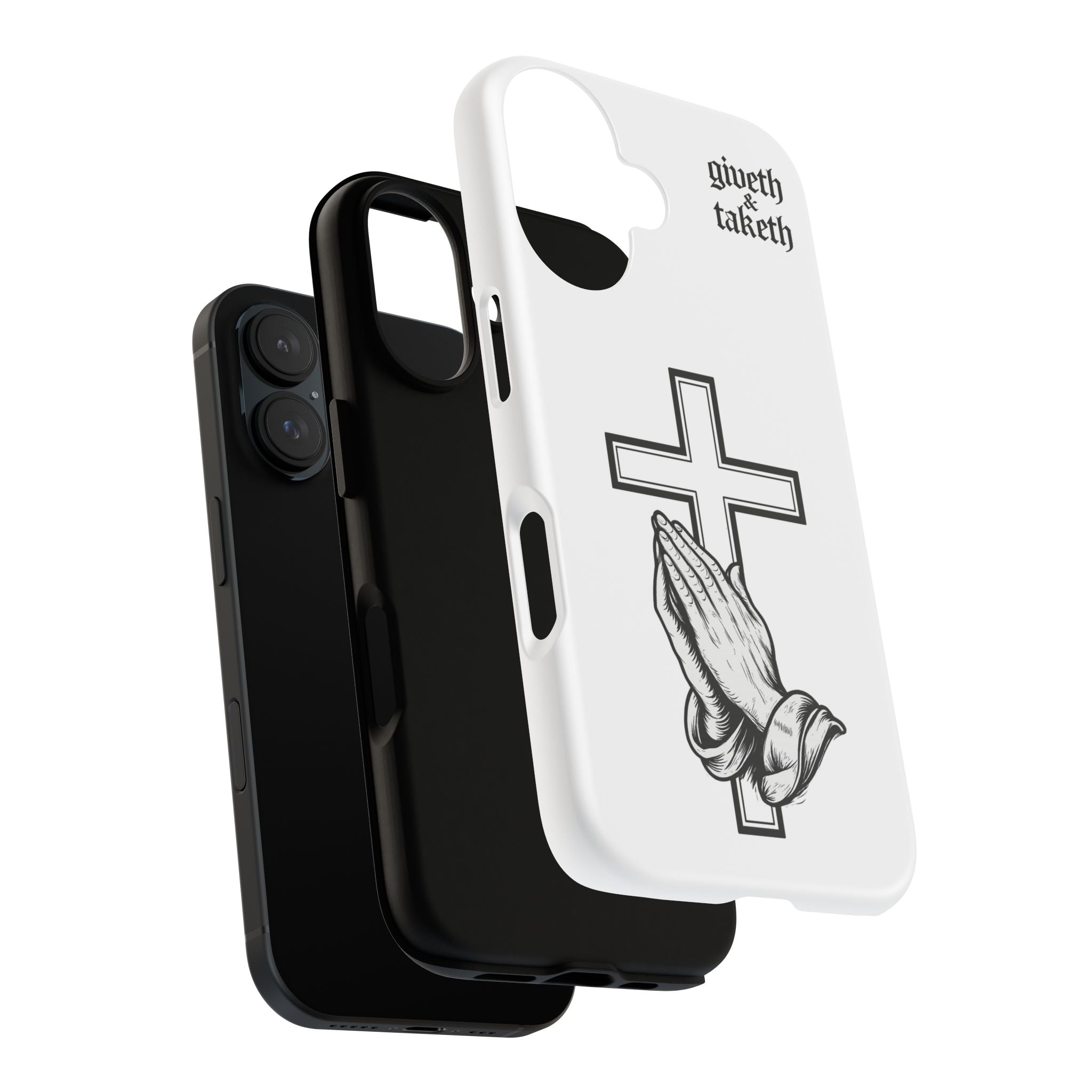 Phone Case — Praying Hands & Cross "giveth and taketh" Spiritual Christian Protection Case