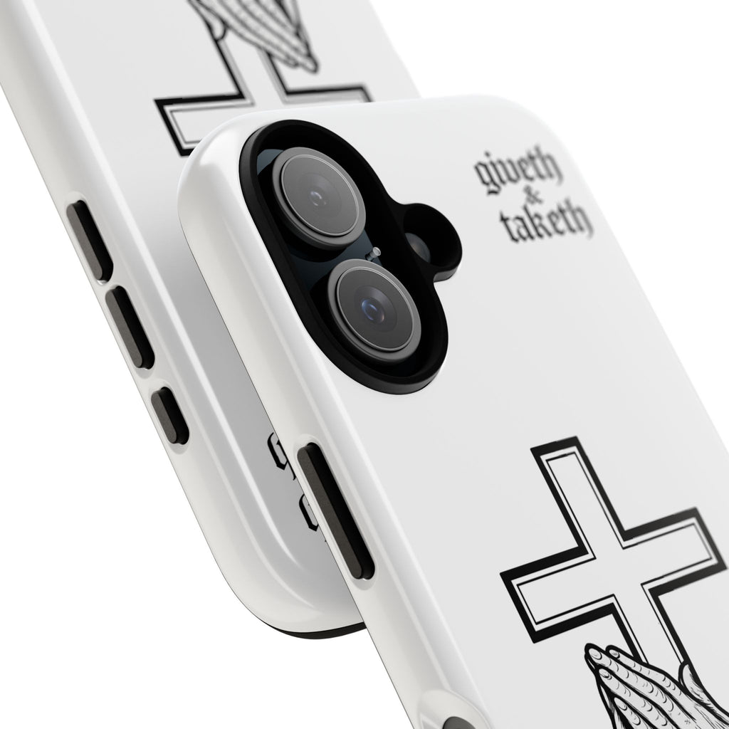 Phone Case — Praying Hands & Cross "giveth and taketh" Spiritual Christian Protection Case