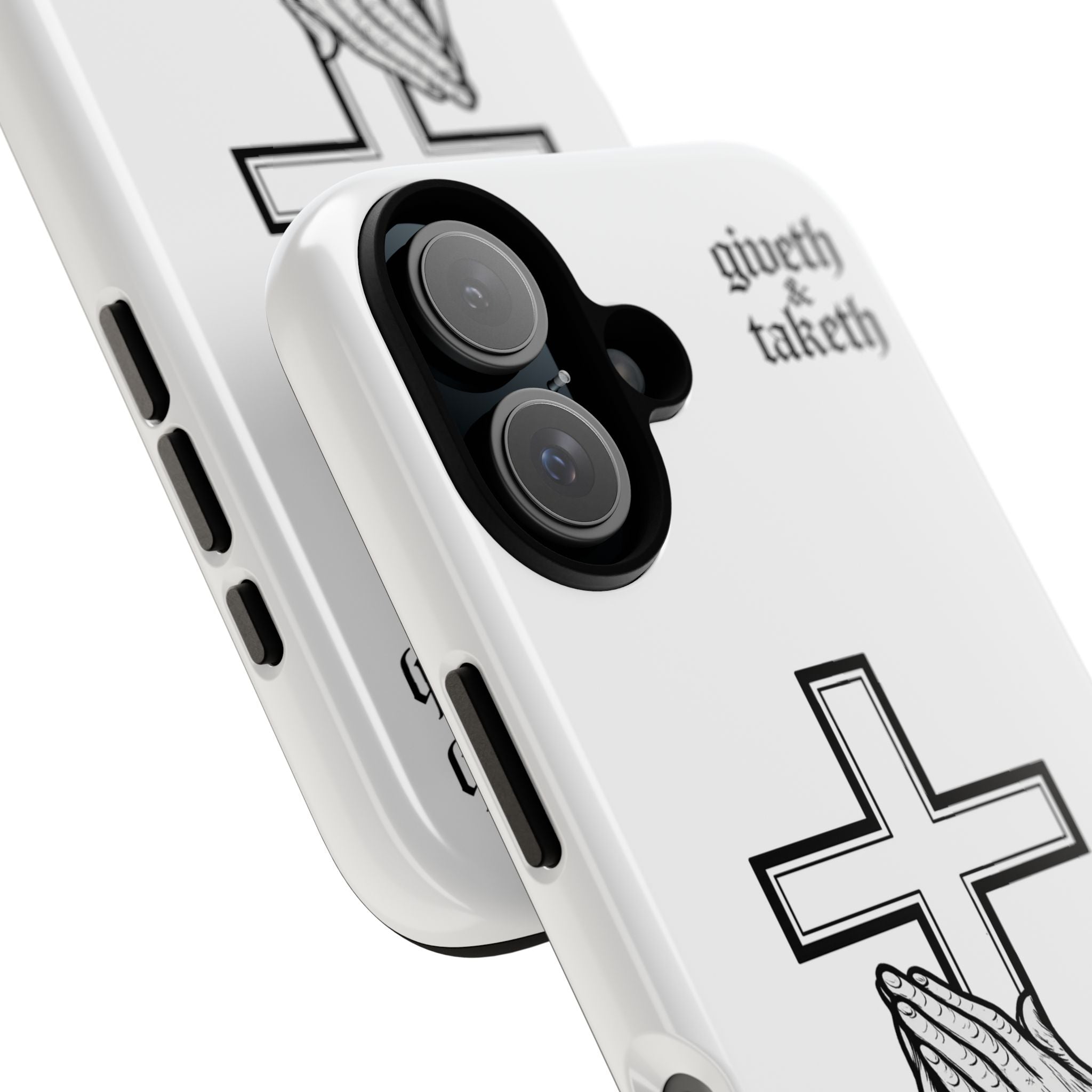 Phone Case — Praying Hands & Cross "giveth and taketh" Spiritual Christian Protection Case
