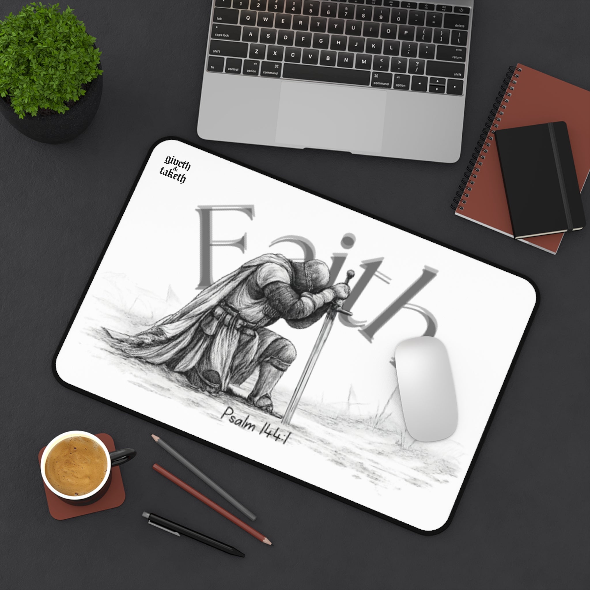 Faith Desk Mat — Psalm 144:1 Knight Praying Mousepad
