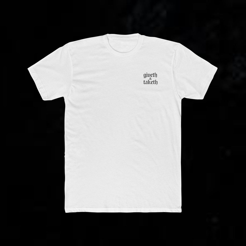 Fitted T-Shirt — 'Giveth & Taketh' Blessed be the Lord Graphic Tee