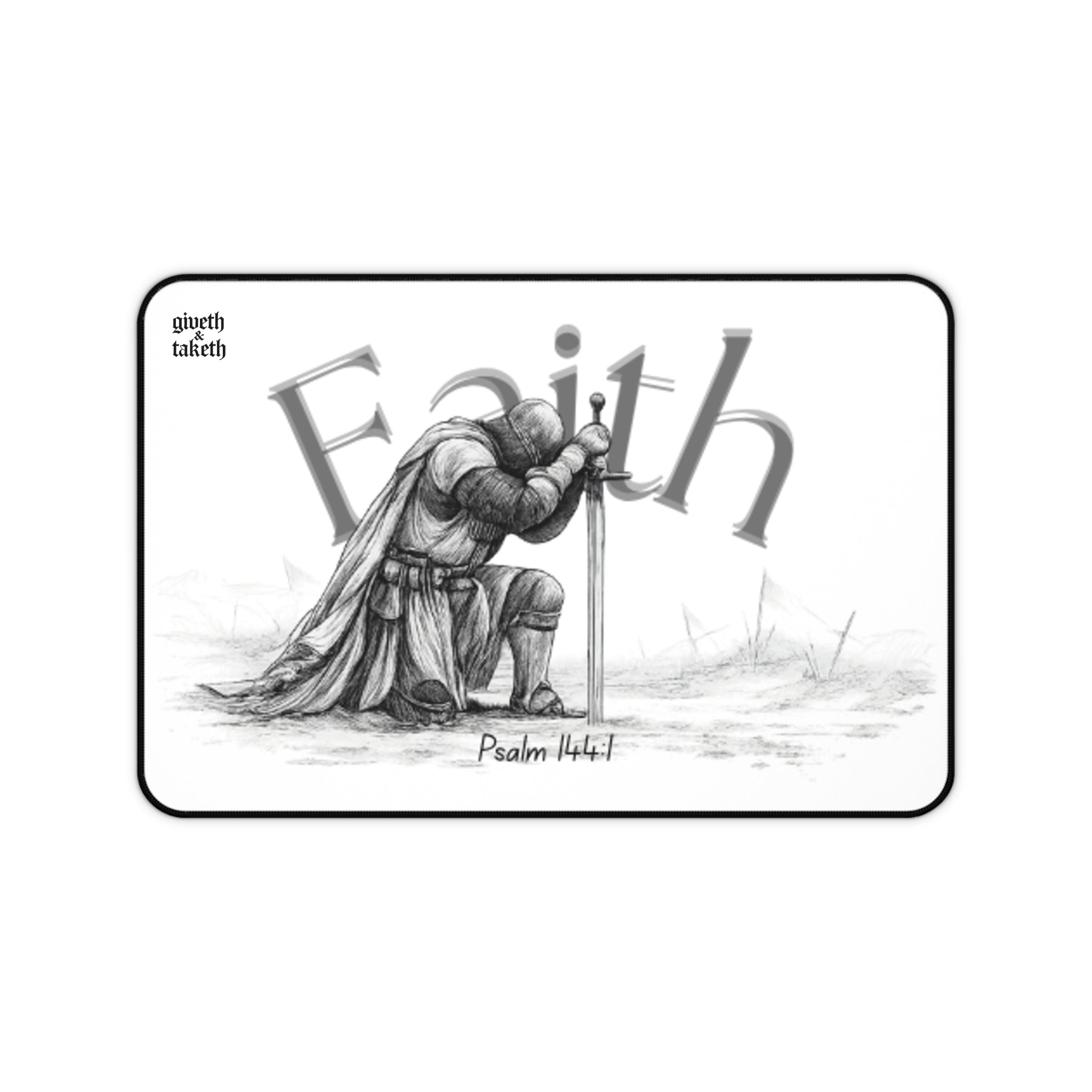 Faith Desk Mat — Psalm 144:1 Knight Praying Mousepad