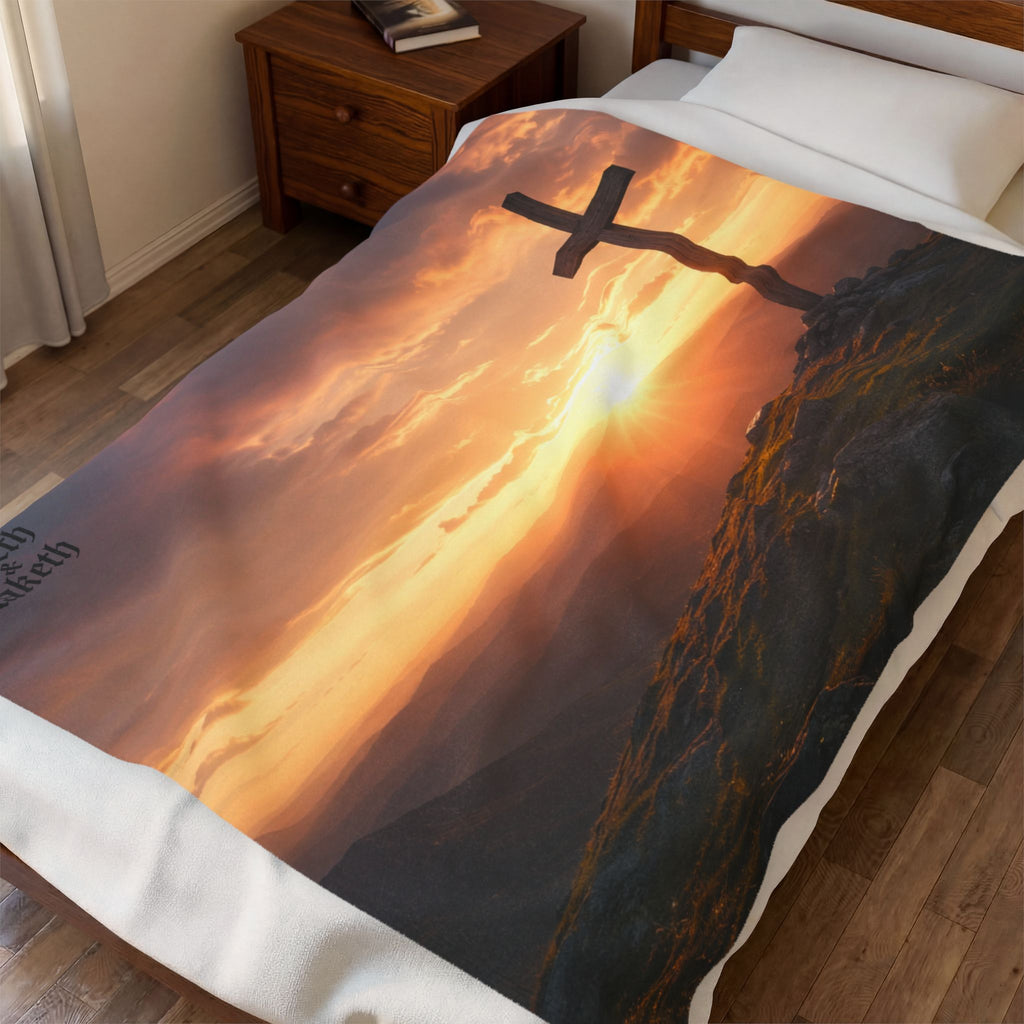 Sunrise Cross Velveteen Plush Blanket — Inspirational Christian Throw Blanket