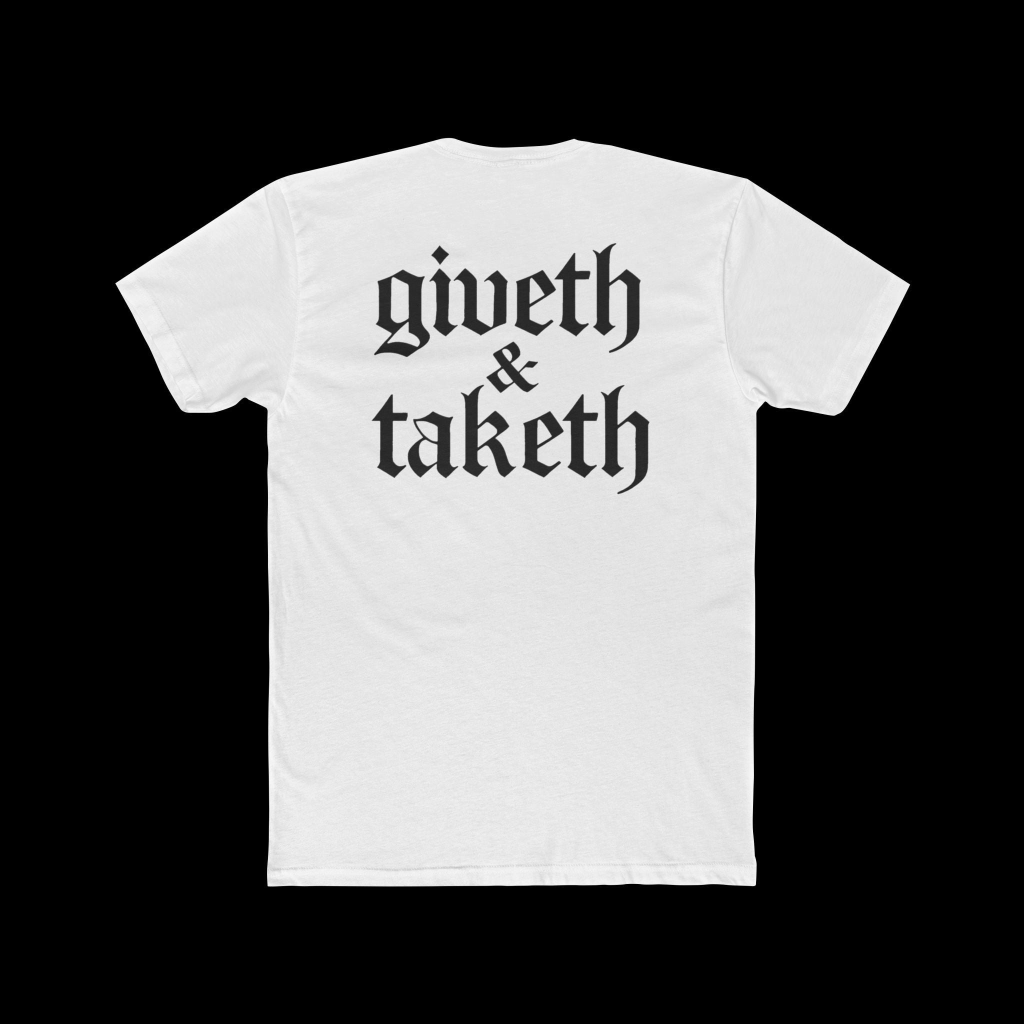 'giveth taketh' Minimalist Chest-Print T-Shirt — Casual Everyday Tee