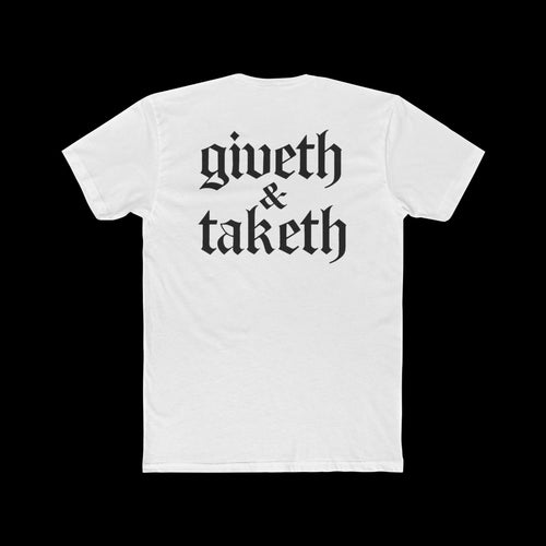 'giveth taketh' Minimalist Chest-Print T-Shirt — Casual Everyday Tee