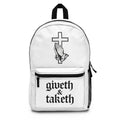 Religious Prayer Cross Backpack — "giveth & taketh" Faith Bag